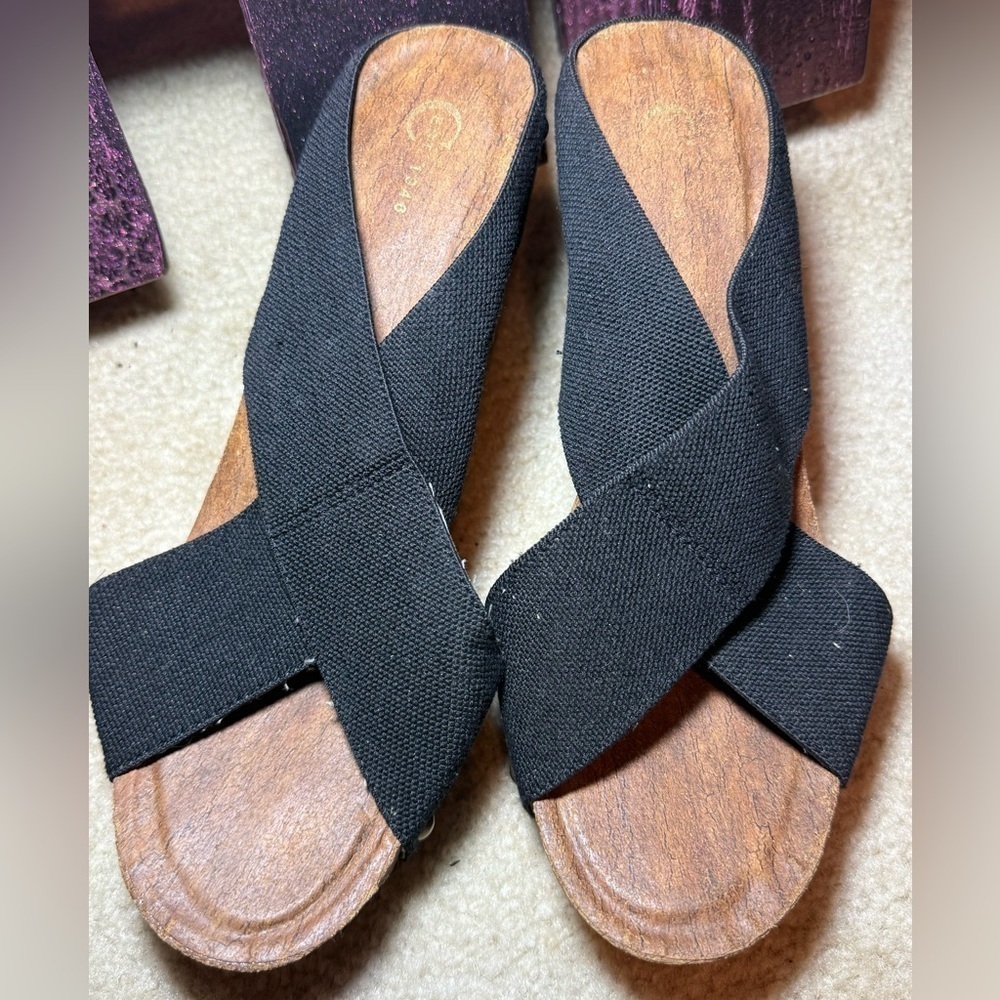 Cato C Est 1946 Wedge Sandals WOMENS SIZE 9 BLACK CHUNKY 2.5" CORK Heel PLATFORM